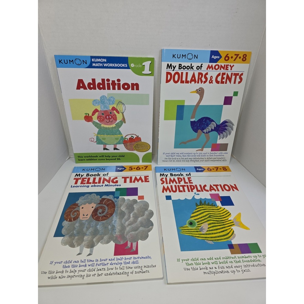 Lot of 4 Kumon Telling Time Simple Math Dollers Cents Workbooks For Ages 5-8